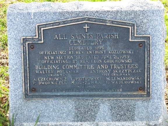 All Saints Parish Cemetery 1895 Chicago IL April 22nd 2013 marker plaque